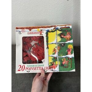 VTG Christmas Poinsettia Lights (20) Celebrations In Original Box Read